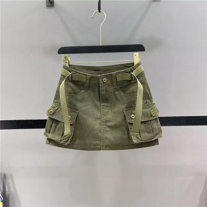 Jupe mini cargo taille haute femme polyester solide avec poches pour mode streetwear et activités sportives printemps automne