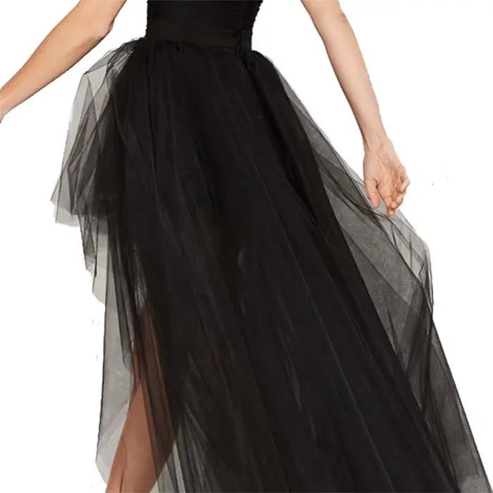 Hi-Lo gothique Punk Tutu jupe doux Tulle taille élastique haute basse maille Net Halloween Cosplay Costume Maxi femmes