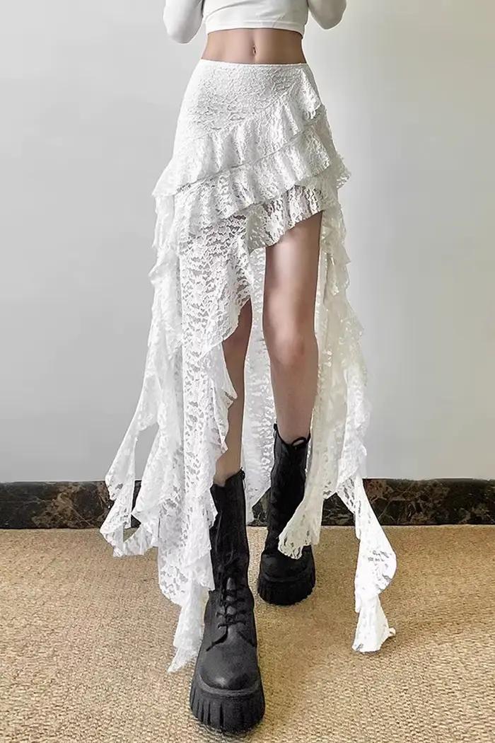 Jupe taille haute à volants pour femmes