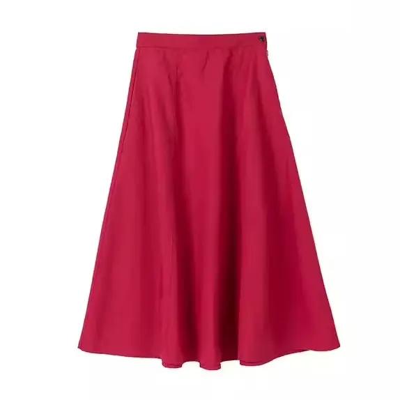 Jupe longue en coton et lin décontractée pour femme polyvalente été midi blanc bleu rouge
