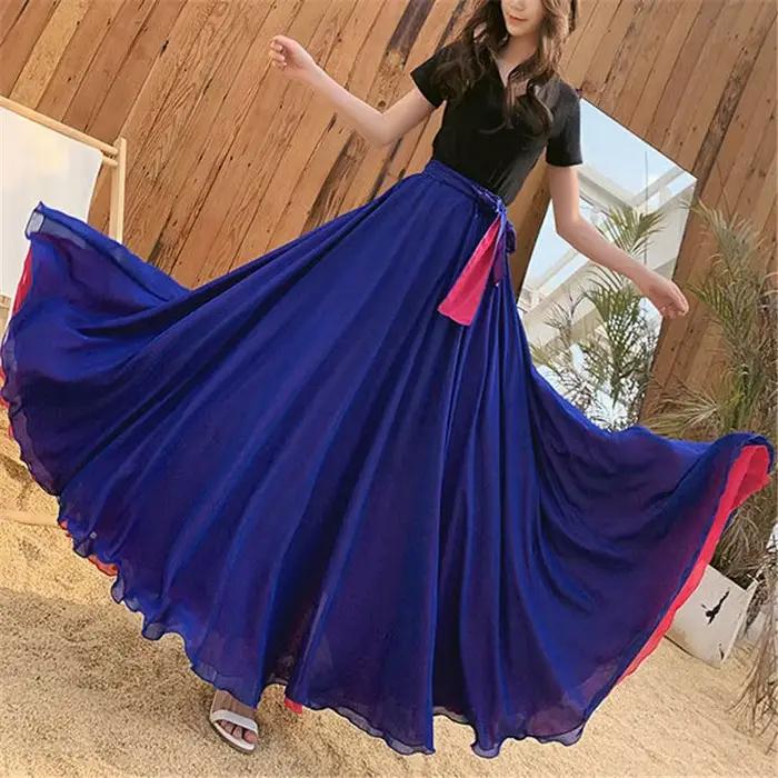 Jupe longue en mousseline de soie pour femmes