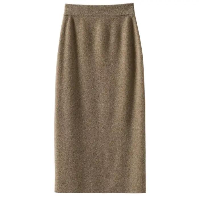 Jupe longue en laine tricotée pour femme, haut de gamme, taille haute, Joker, nouvelle collection automne et hiver
