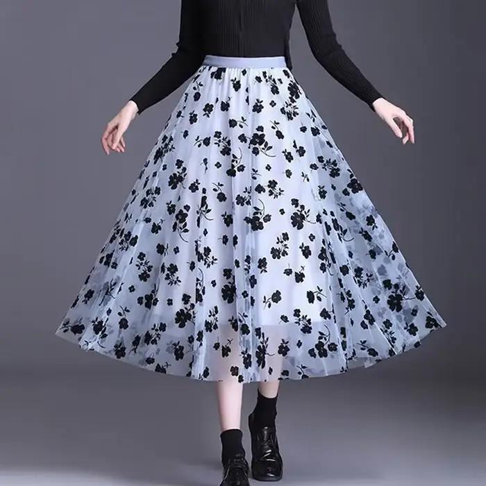 Jupe midi en tulle fleuri pour femme