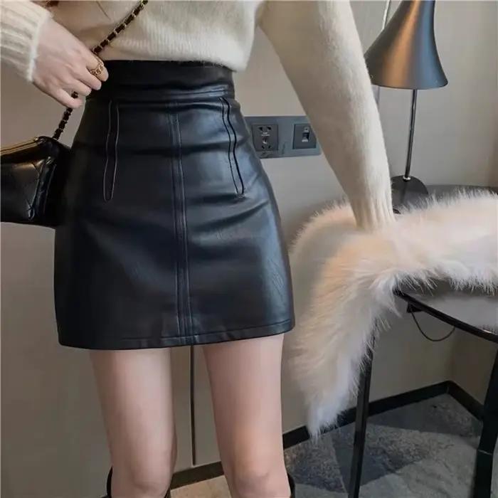 Mini jupe en cuir taille haute pour femme