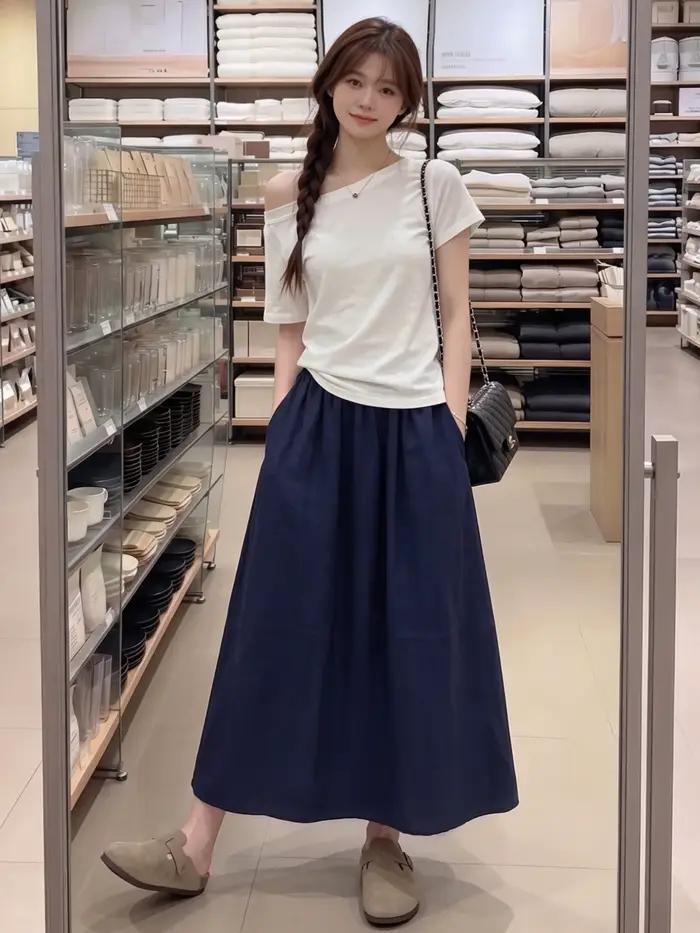 Jupes longues en coton et lin de style japonais pour femmes