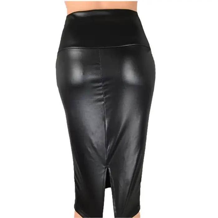 Jupe en cuir dos fendu femmes Sexy moulante