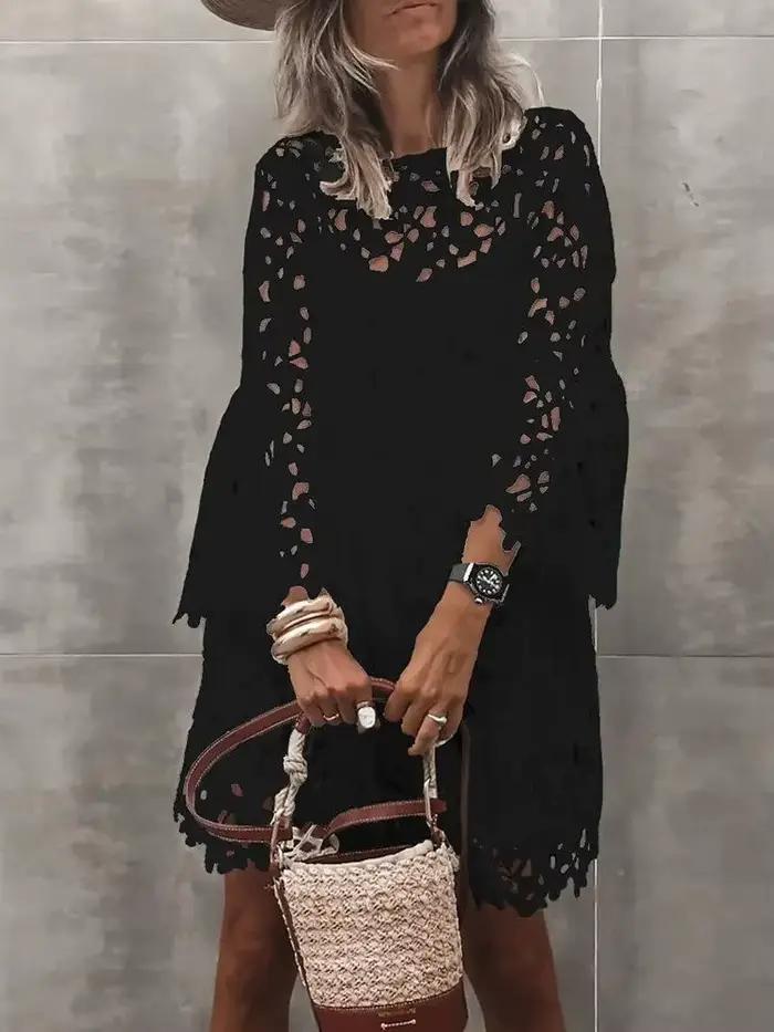 Robe d'automne de couleur unie pour femmes