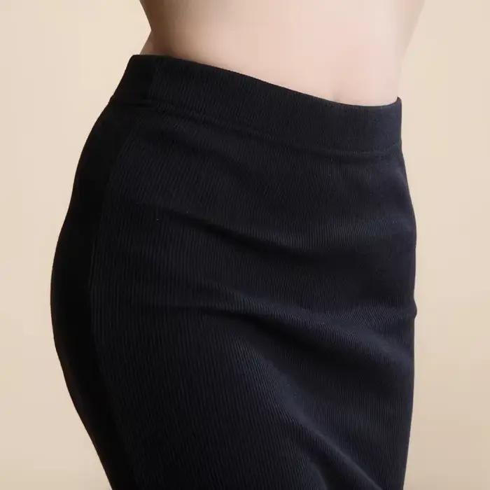Hiver femmes jupe taille haute Stretch crayon longue fente avant