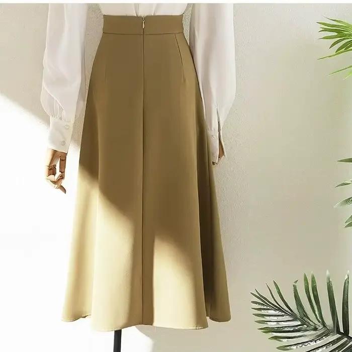 Jupe kaki jupe Midi femme drapée taille haute jupe de costume design mince et ample
