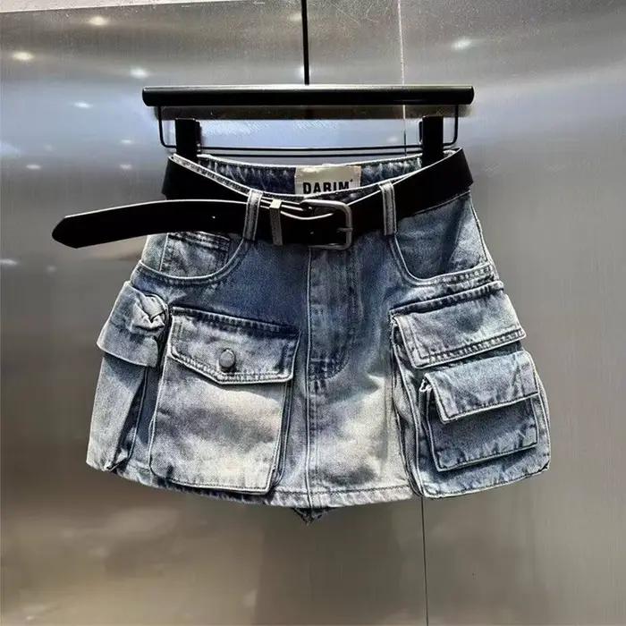 Jupe en jean cargo style américain vintage pour femme