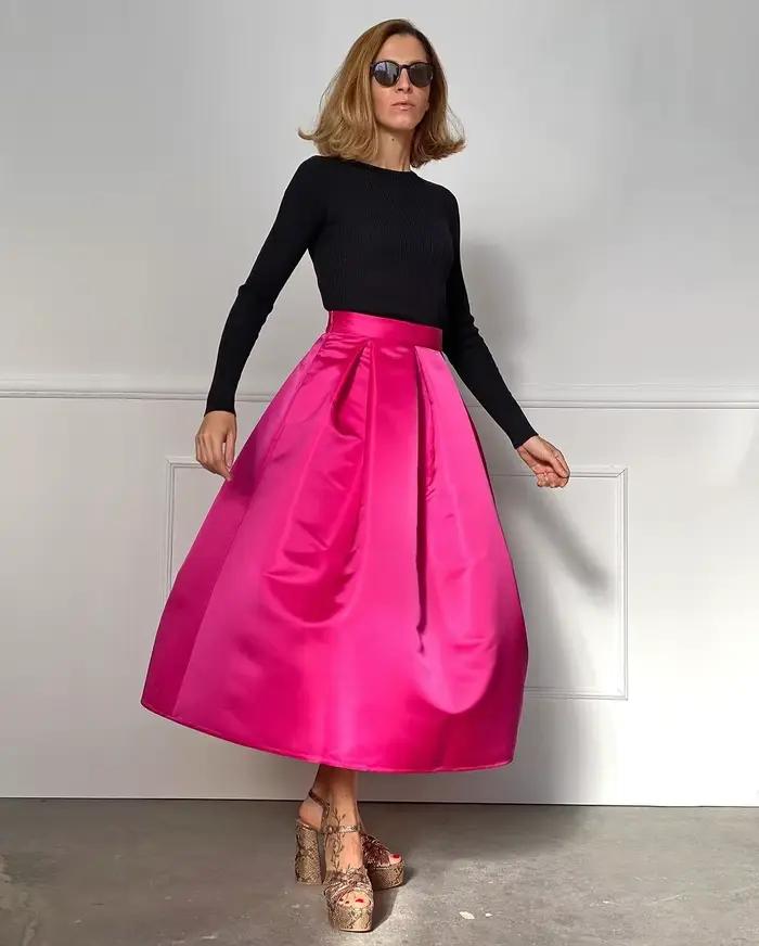 Jupe Midi Fuchsia sur mesure pour femmes