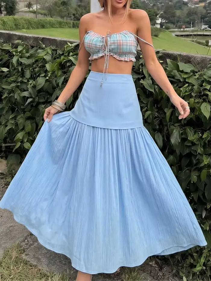 Jupe midi unie pour femme HH