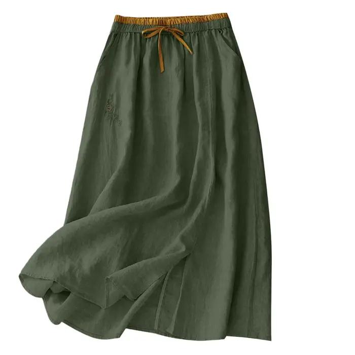 Jupe longue en coton et lin pour femme
