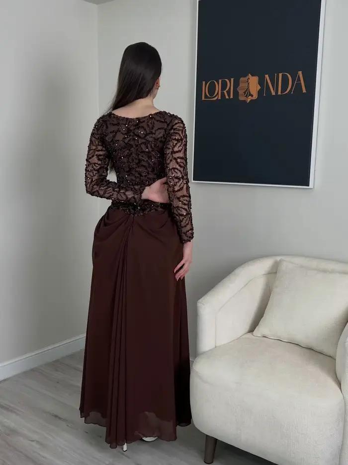 Nouvelle Arrivée 2026 Jupe Longue Femme Taille Haute Coupe Trapèze Élégante en Satin et Mousseline pour Soirée Marron