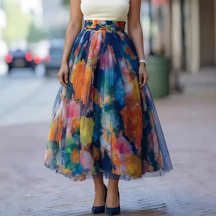 Jupe midi en tulle à imprimé floral
