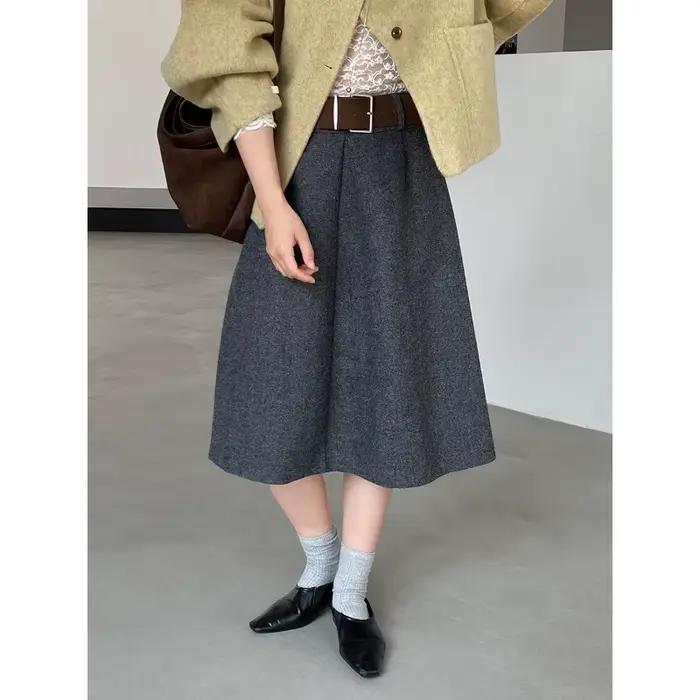 Jupe longue en laine Tweed