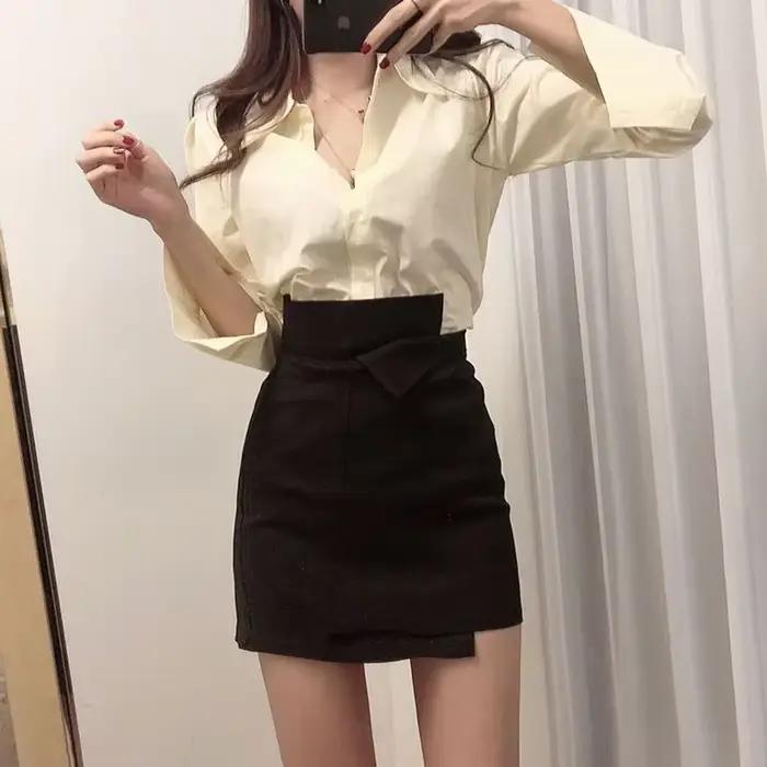 Vêtements bleu femmes jupe taille haute jupes