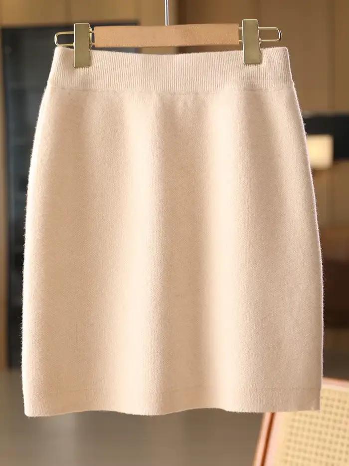 Femmes laine jupes automne hiver bureau dame Mini jupe cintrée taille élastique 100%