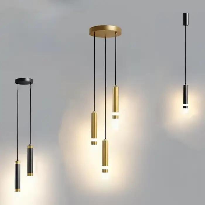 Moderne Led longue suspension pour chambre chevet salon lampes suspendues éclairage de lecture Double projecteur décor lustre