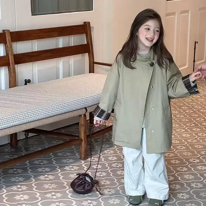 Trench-coat pour filles, nouveau style, veste mi-longue rétro décontractée pour enfants, printemps et automne, 90-150cm