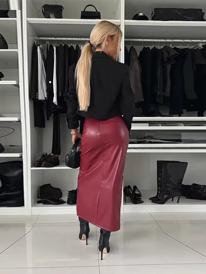 Jupe Vintage en Cuir Fendu pour Femme