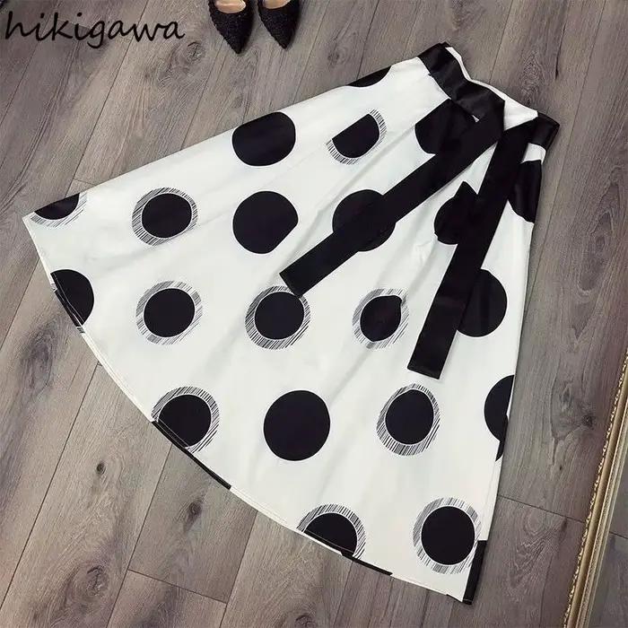 Jupes élégantes à pois pour femmes 2025 Faldas Mujer De Moda taille haute bandeau nœud Jupe été Saia coréen grande