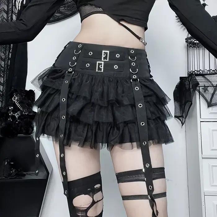 Jupe gothique taille haute pour femmes noires
