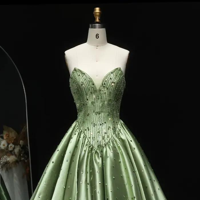 Robe de soirée longue en satin vert Sharon Said