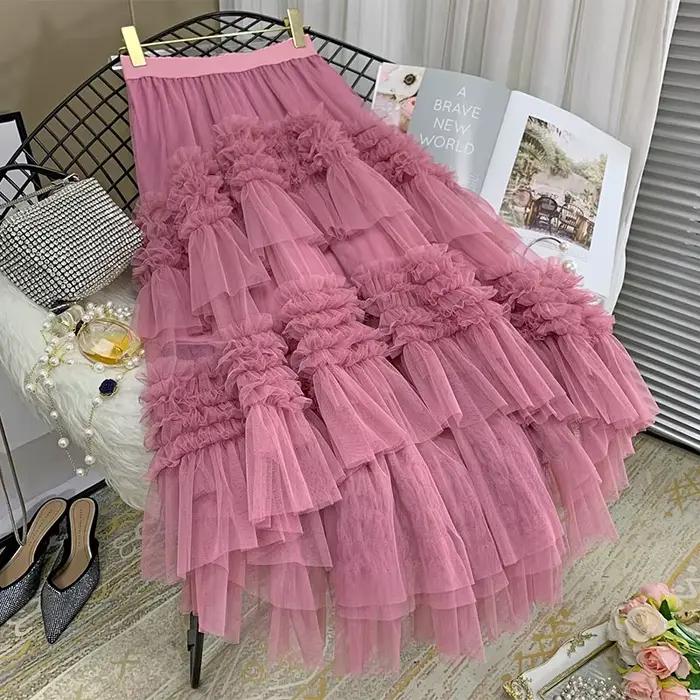 Jupe longue en maille polyester tutu plissé pour femme junior toutes saisons occassions spéciales casual chic elegance
