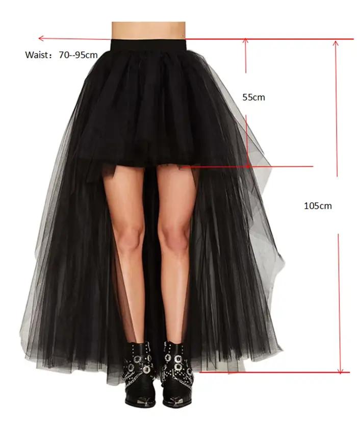 Hi-Lo gothique Punk Tutu jupe doux Tulle taille élastique haute basse maille Net Halloween Cosplay Costume Maxi femmes