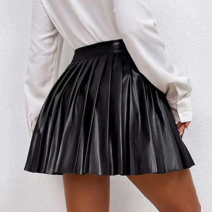 Jupes plissées en cuir Pu pour femmes
