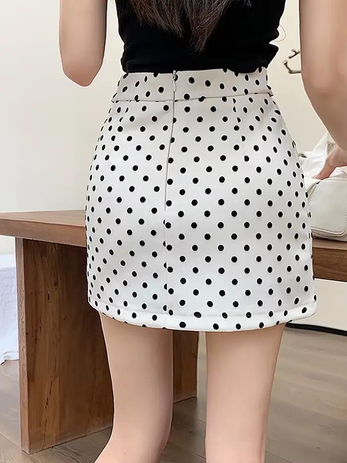 Mini-jupe midi taille haute à pois ronds pour femmes