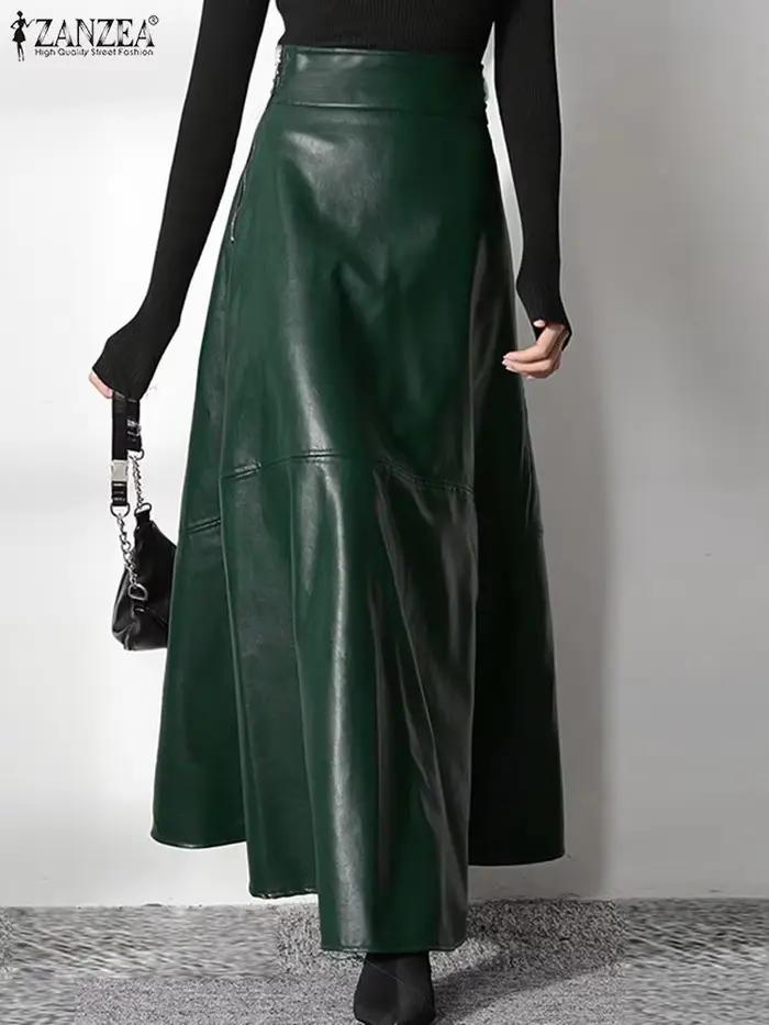 Jupe longue en cuir PU pour femme