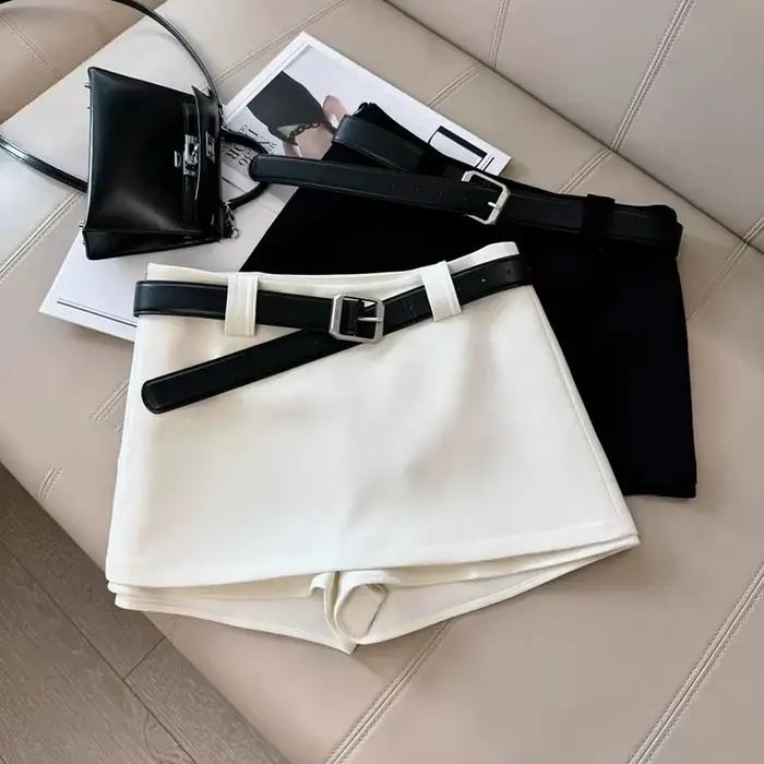 Jupe a-ligne XPQBB pour femmes, style bureau, noir et blanc, élastique et confortable pour toutes les occasions professionnelles