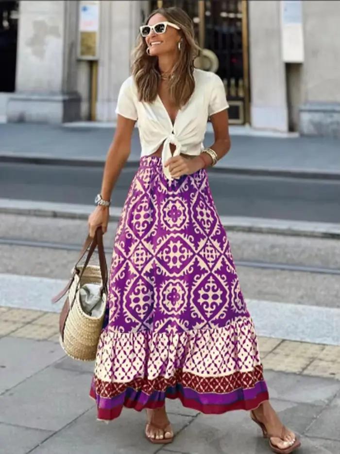 Robe bohème imprimée style rétro polyester lâche pour femmes occassions automne hiver