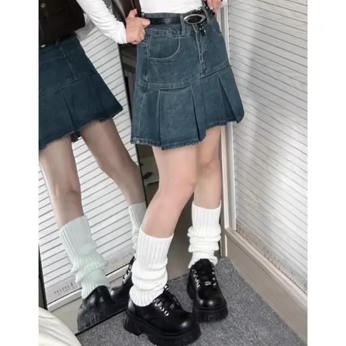 Jupe-short en jean bleu délavé vintage pour femme