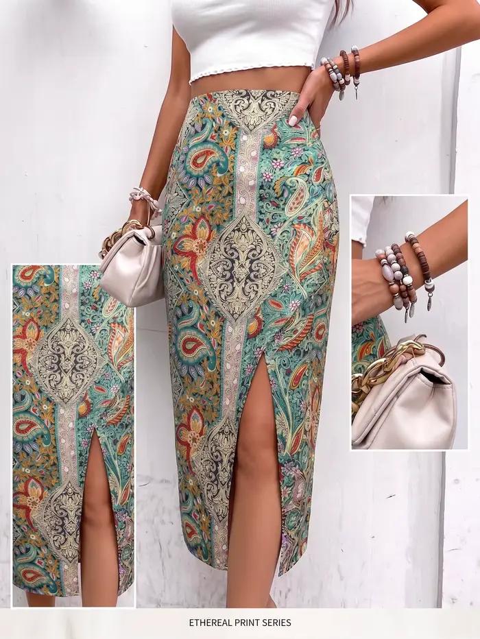 Jupe midi bohème à imprimé cachemire ethnique pour femme silhouette affinée été ocassions spéciales et tenues estivales