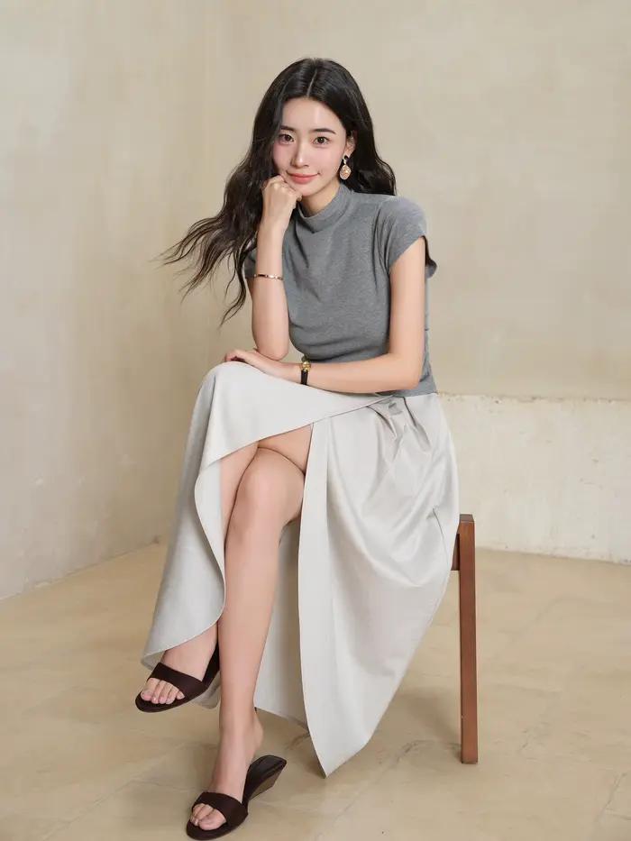Jupe mi-longue taille haute pour femmes