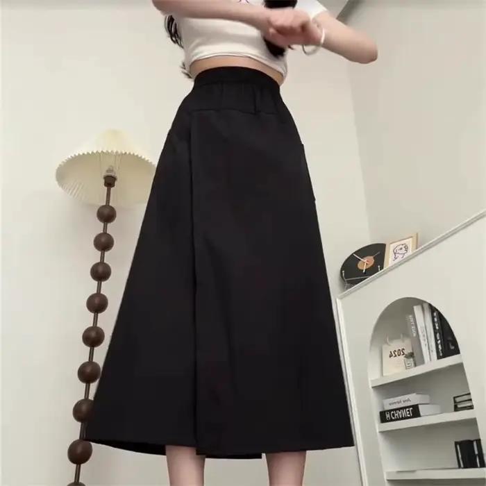 Jupe-culotte grise taille haute pour femme