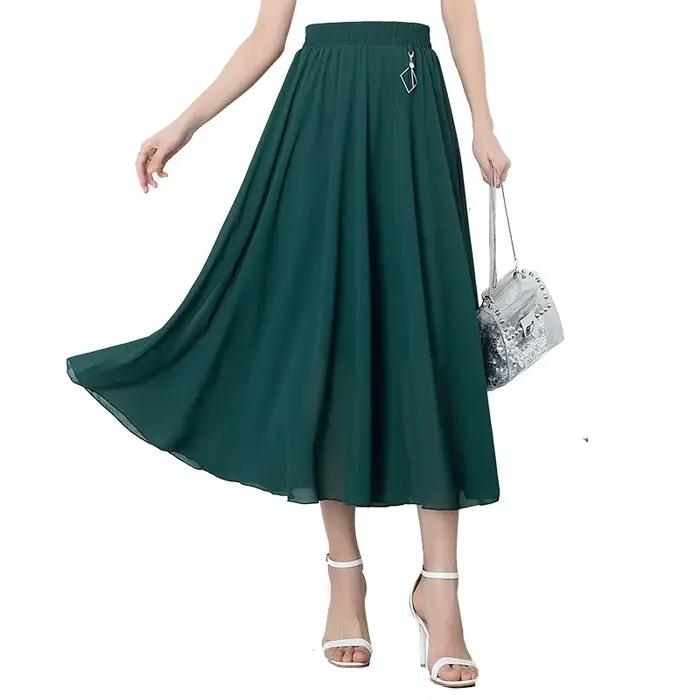 ZUZK Version coréenne a-ligne grande balançoire jupe en mousseline de soie taille élastique femmes été nouvelle couleur