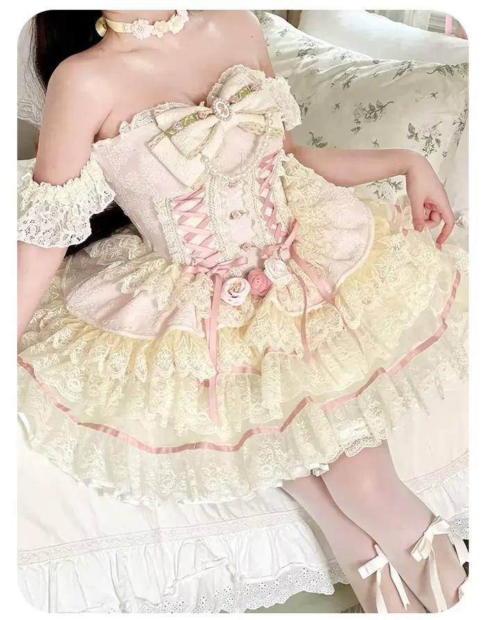 Ensemble de jupe rose Lolita originale pour filles