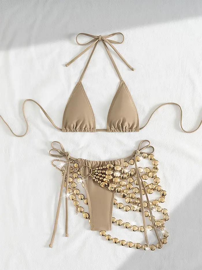 Bikini Kaki Daxiyee Femme 2025 Ensemble de 3 Pièces Mode Élégante Plage Mariage Vacances Piscine Spas Sources Chaudes Sports Nautiques Jour à Jour
