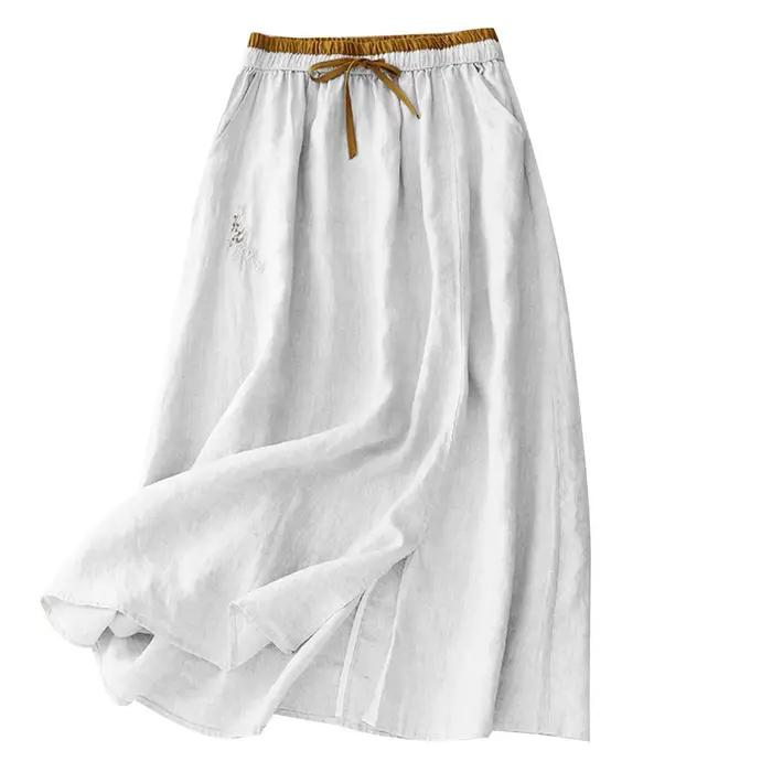 Jupe longue en coton et lin pour femme