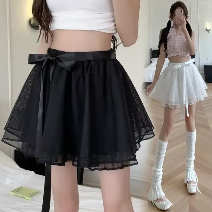 Jupe courte en tulle bouffante avec ruban simple pour fille