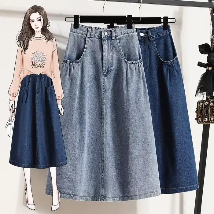 Jupe longue en denim taille haute pour femme