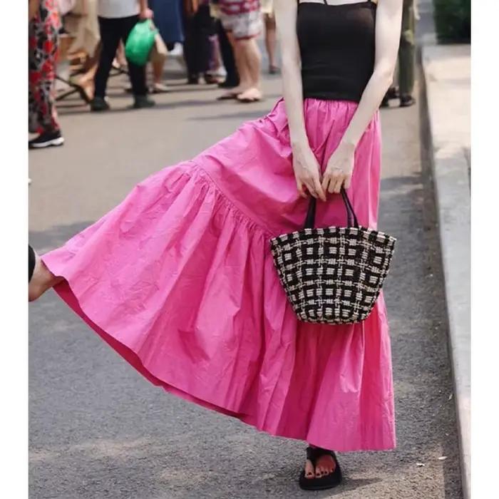 Nicemix Style coréen Rose rouge jupe pour les femmes été français haut de gamme taille haute ample décontracté a-ligne minceur grandes jupes longues