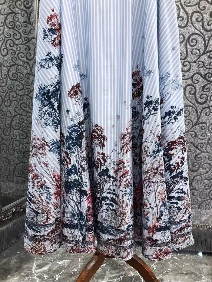 100% coton jupes longues 2025 printemps mode Style femmes Vintage imprimé Floral taille haute longue Maxi rayé bleu