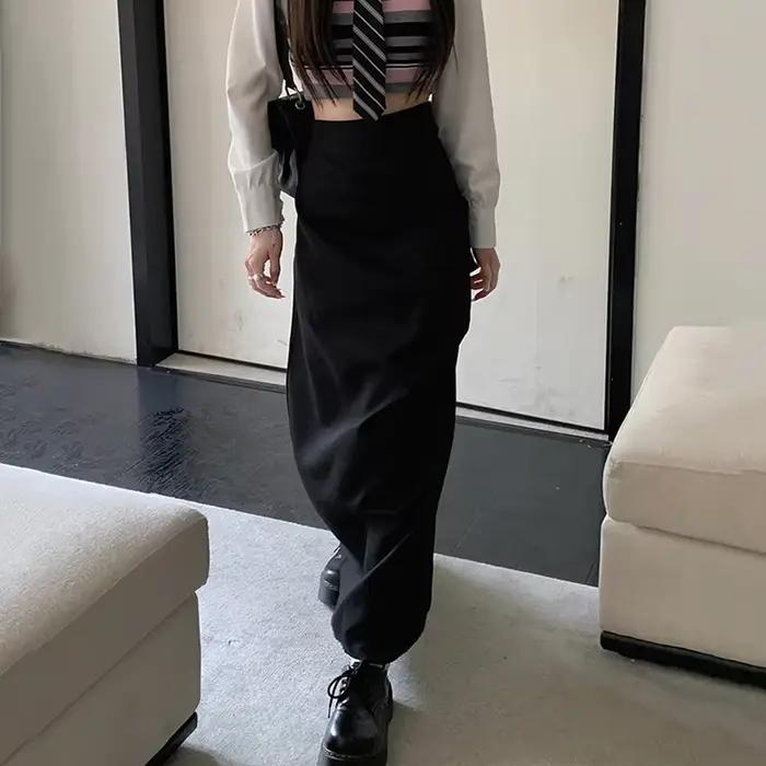 Streetwear fendu Cargo jupes longues femmes Vintage gothique taille haute jupe plissée femme 2025 été fermeture éclair