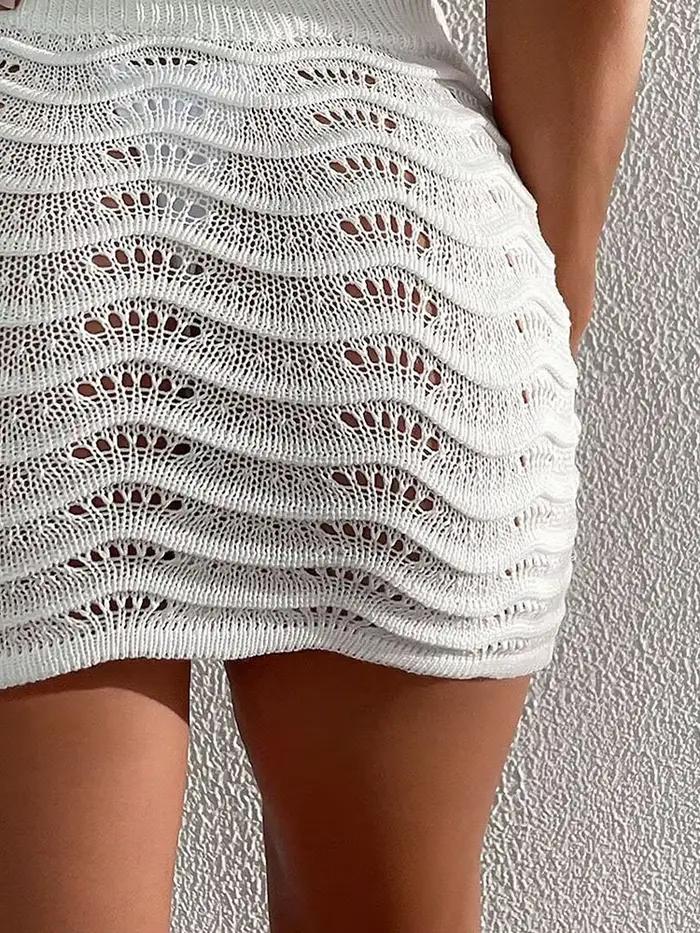 Mini-jupe blanche tricotée pour femme, taille haute, ajourée, en dentelle crochetée, idéale pour la plage, la piscine, les fêtes, les vacances, tenue décontractée