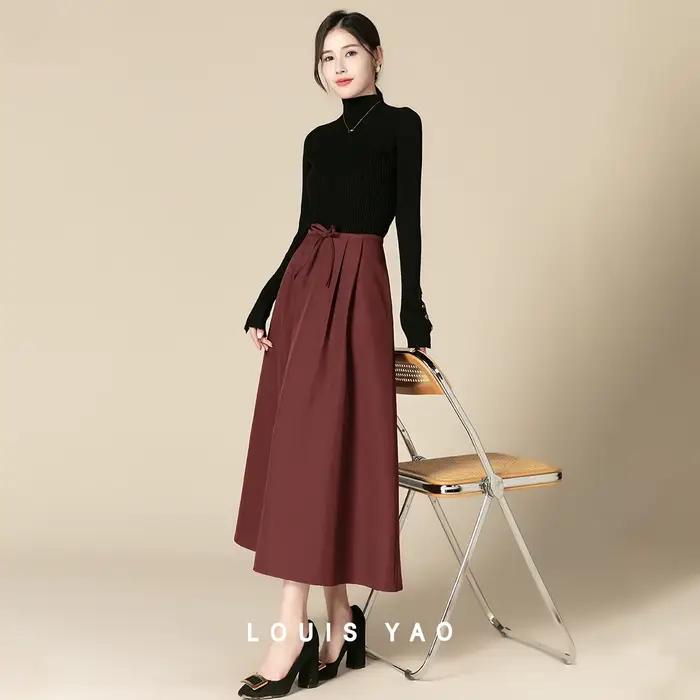 LOUIS YAO vêtements de travail chic jupe femme 2025 automne/hiver déplacements minimaliste luxe plissé nœud orné rétro